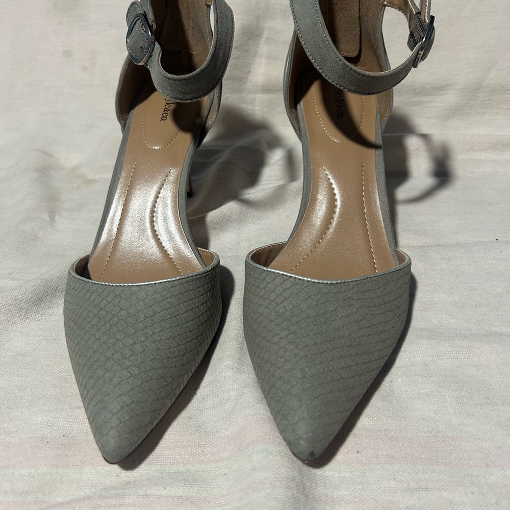 Style & Co. Textured Gray Heels with Ankle Strap